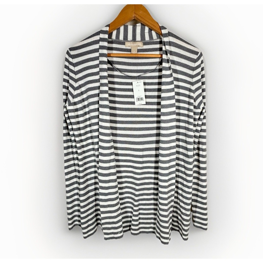 NWT Banana Republic Open Cardigan Small Gray Striped Long Sleev Career Light $80